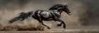 Panoramic of running black horse on soil Art Print